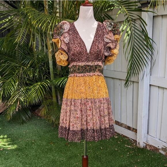 Like New Ulla Johnson Ivy Silk Ruffle Sleeve Floral Mini Dress, Size 2 - Picture 2 of 6